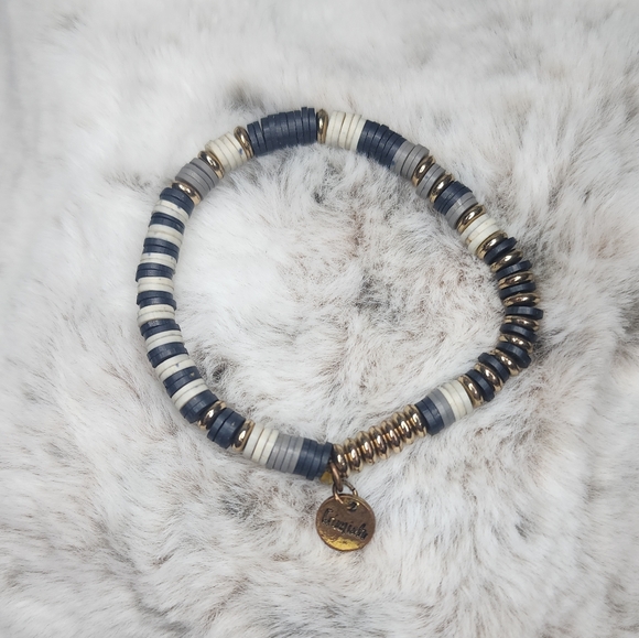 Erimish Navy and White Beaded Bracelet with Gold Accents - Picture 1 of 1